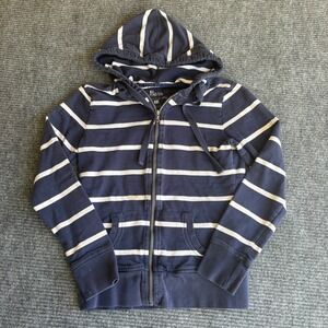 Bass Womens Navy Blue White Striped Full Zip Hoodie Cotton Sweatshirt Size XS